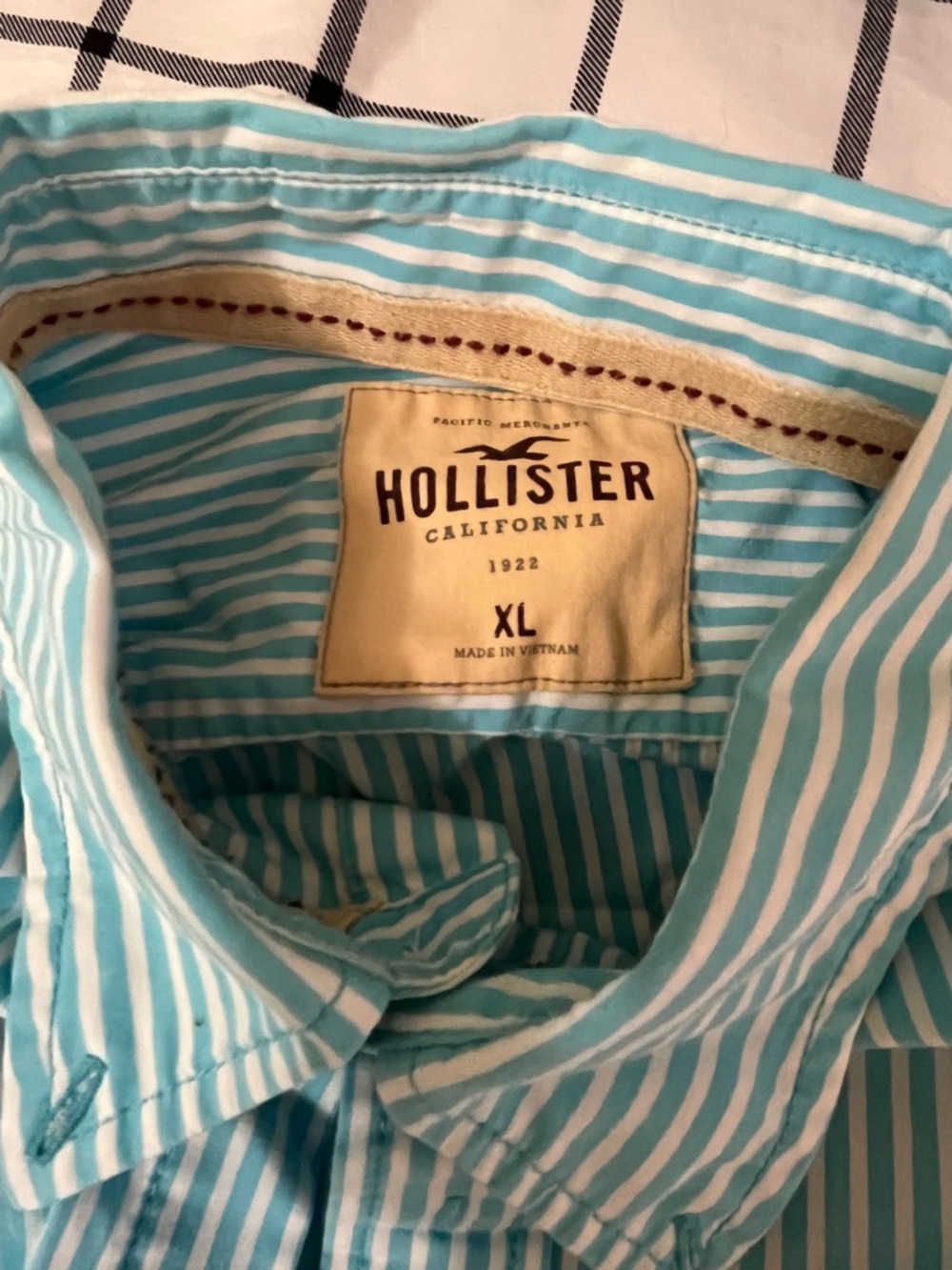 Hollister Aqua and White Striped Cotton Button-Up Shirt